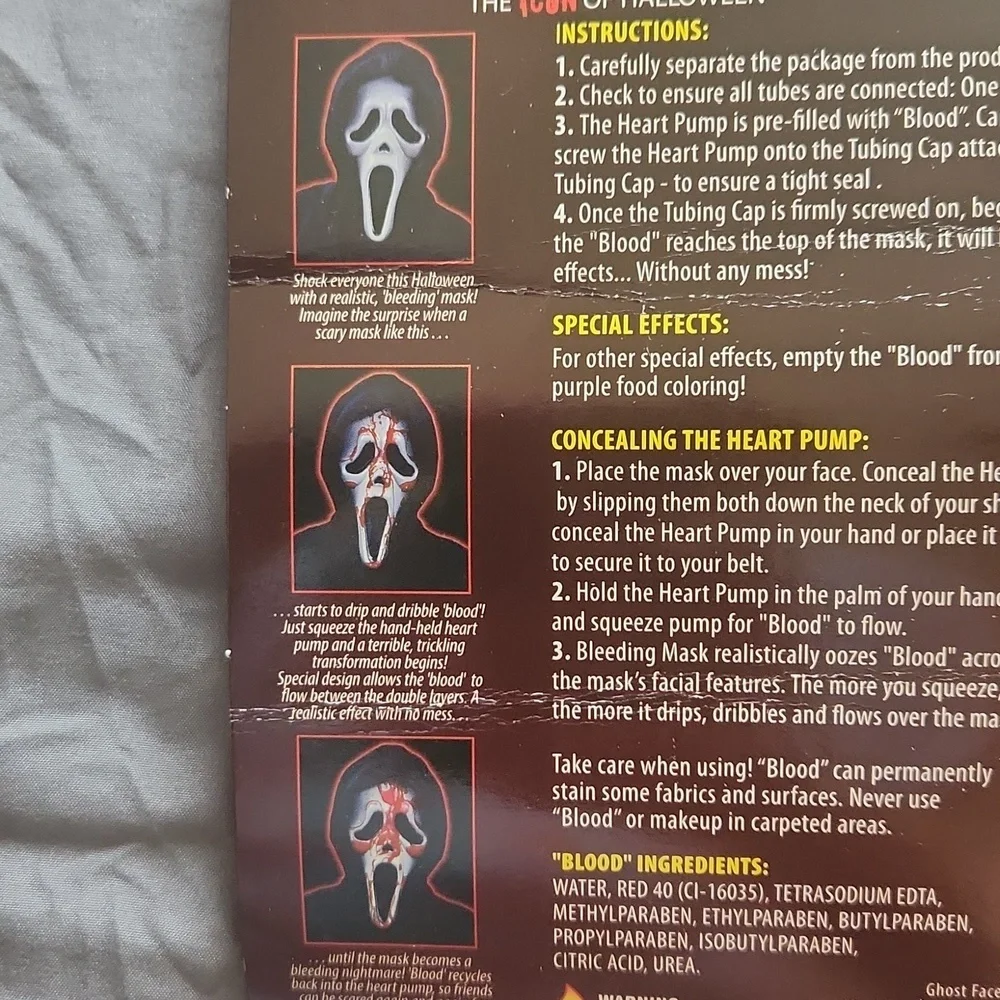 Scary HALLOWEEN Costume Ghost face with Robe and heart pump